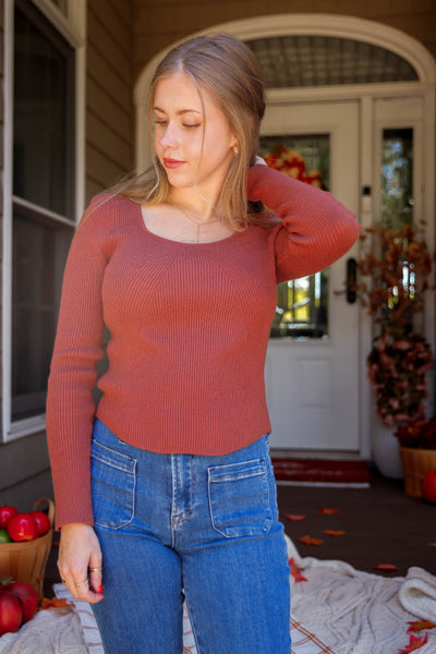 Women's Ribbed Long Sleeve- Women's Rust Basic Top- Be Cool Basic Ribbed Top