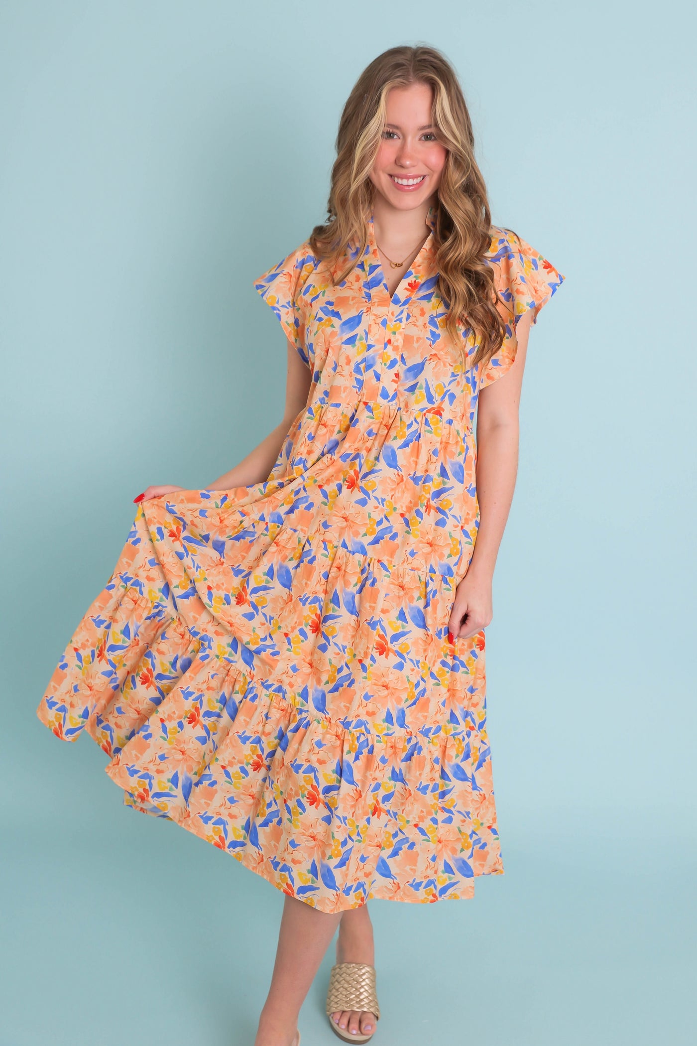 Women's Beautiful Spring Dresses- Women's Floral Print Midi Dress