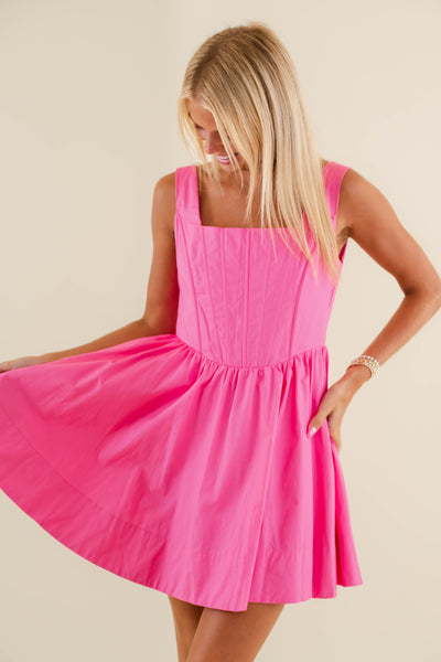 Flirty Pink Mini Dress- Women's Corset Dress- Short Pink Dress