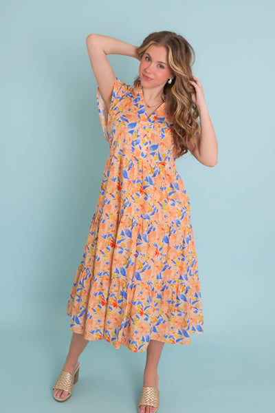 Women's Beautiful Spring Dresses- Women's Floral Print Midi Dress