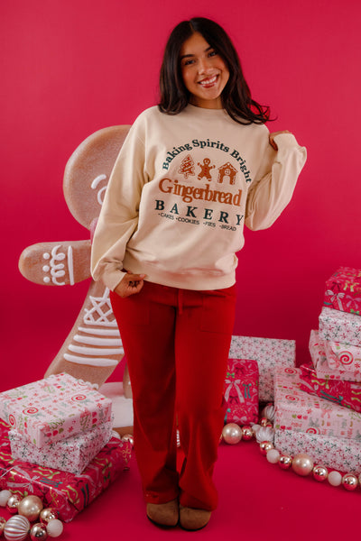 Baking Spirits Bright Gingerbread Sweatshirt- Festive Christmas Baking Sweatshirt- Lelis Gingerbread Embroidered Sweatshirt