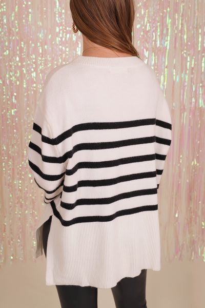 Women's Black Stripe Sweater- Women's White Stripe Sweater- Women's Oversized Stripe Sweater