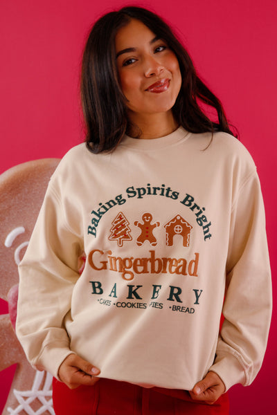 Baking Spirits Bright Gingerbread Sweatshirt- Festive Christmas Baking Sweatshirt- Lelis Gingerbread Embroidered Sweatshirt