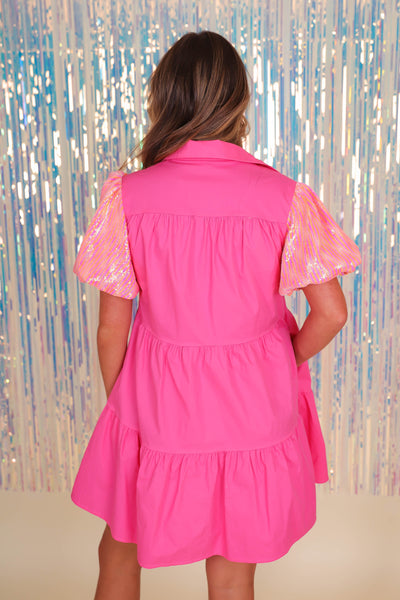 Hot Pink Sequin Dress- Women's Pink Sequin Dress- Sparkle Queen Sequin Dress