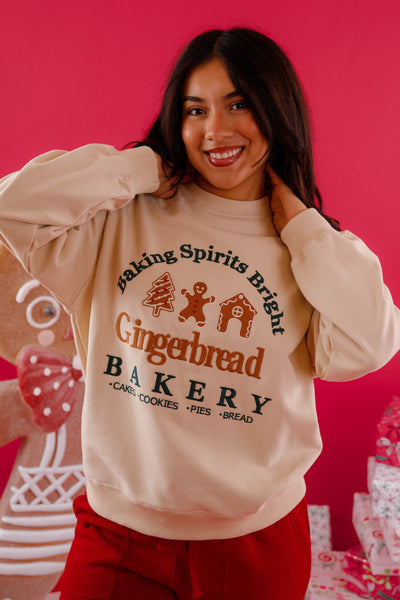 Baking Spirits Bright Gingerbread Sweatshirt- Festive Christmas Baking Sweatshirt- Lelis Gingerbread Embroidered Sweatshirt