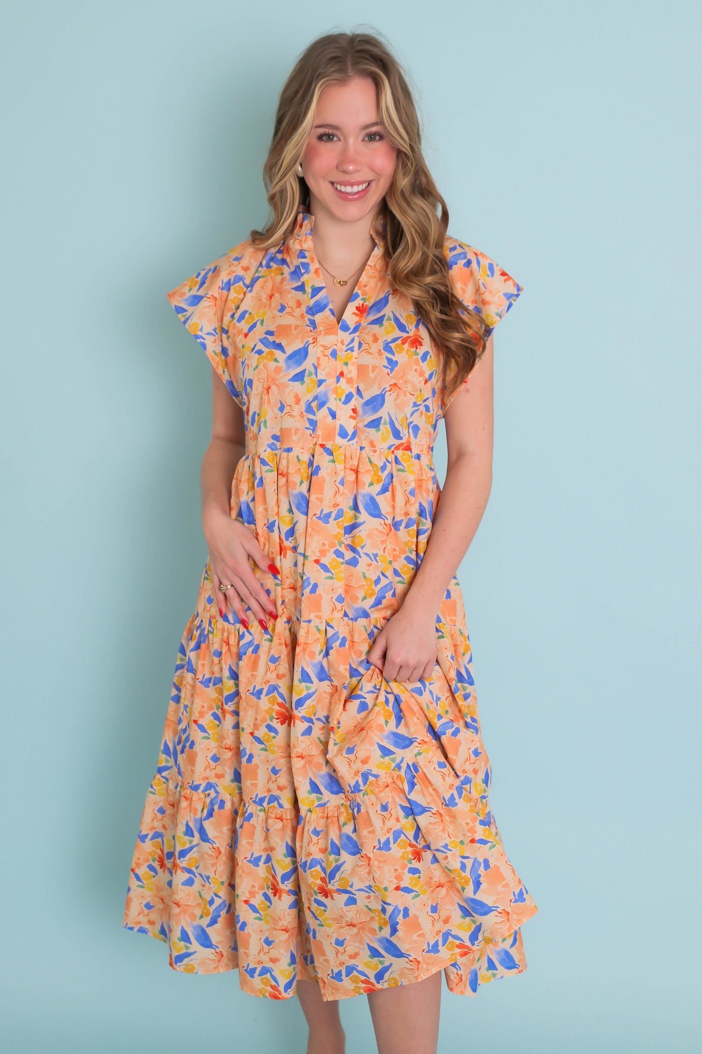 Women's Beautiful Spring Dresses- Women's Floral Print Midi Dress