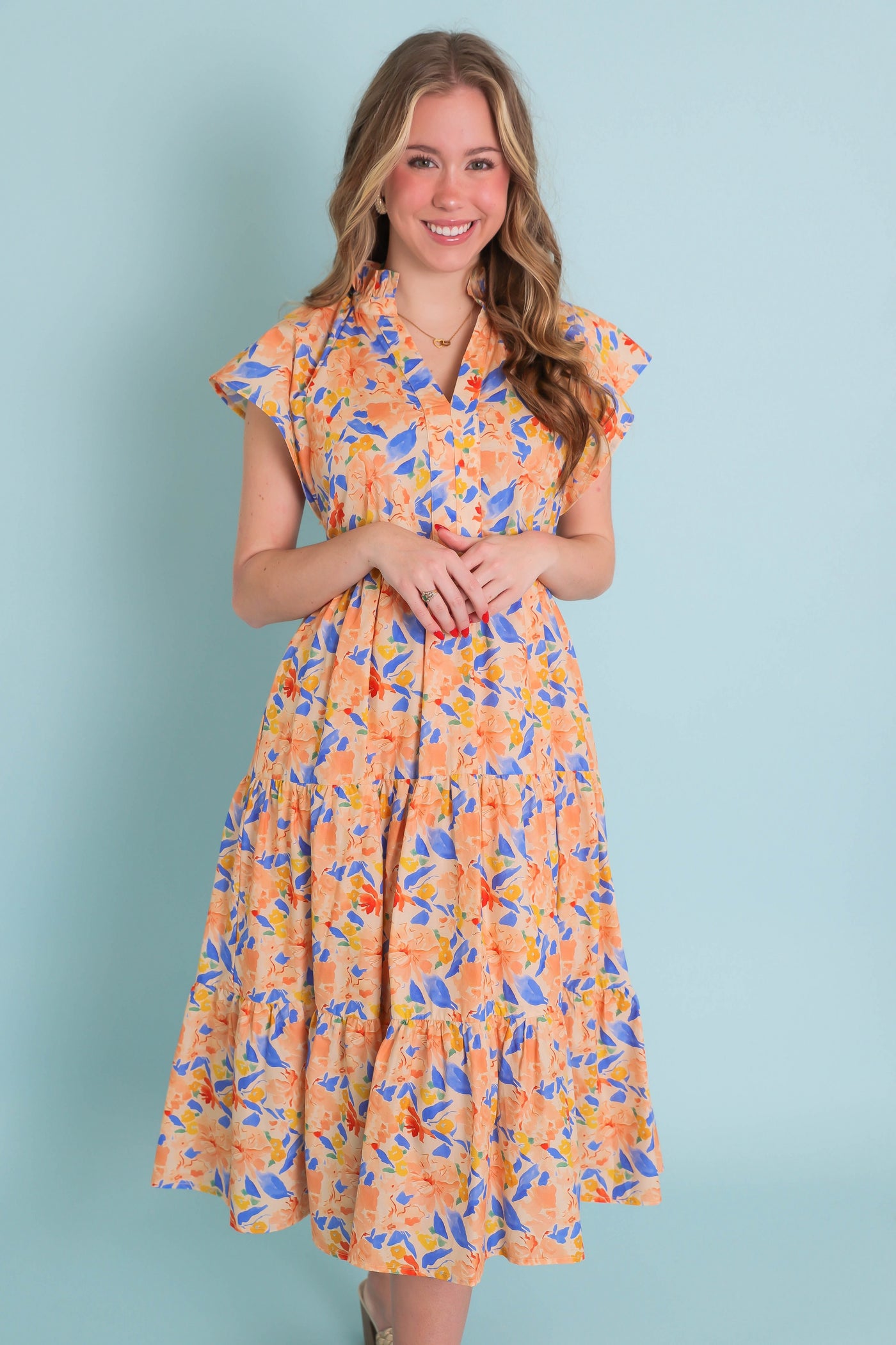 Women's Beautiful Spring Dresses- Women's Floral Print Midi Dress