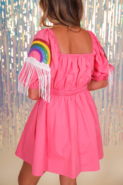 Sequin Rainbow Patch Dress- Women's Fun Sequin Dress- Sparkle Queen Dress