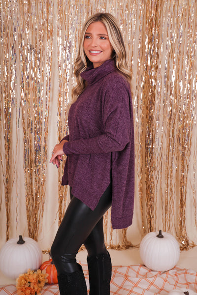 Comfy Cowl Neck Sweater- Chic Oversized Sweater- Women's Purple Sweater