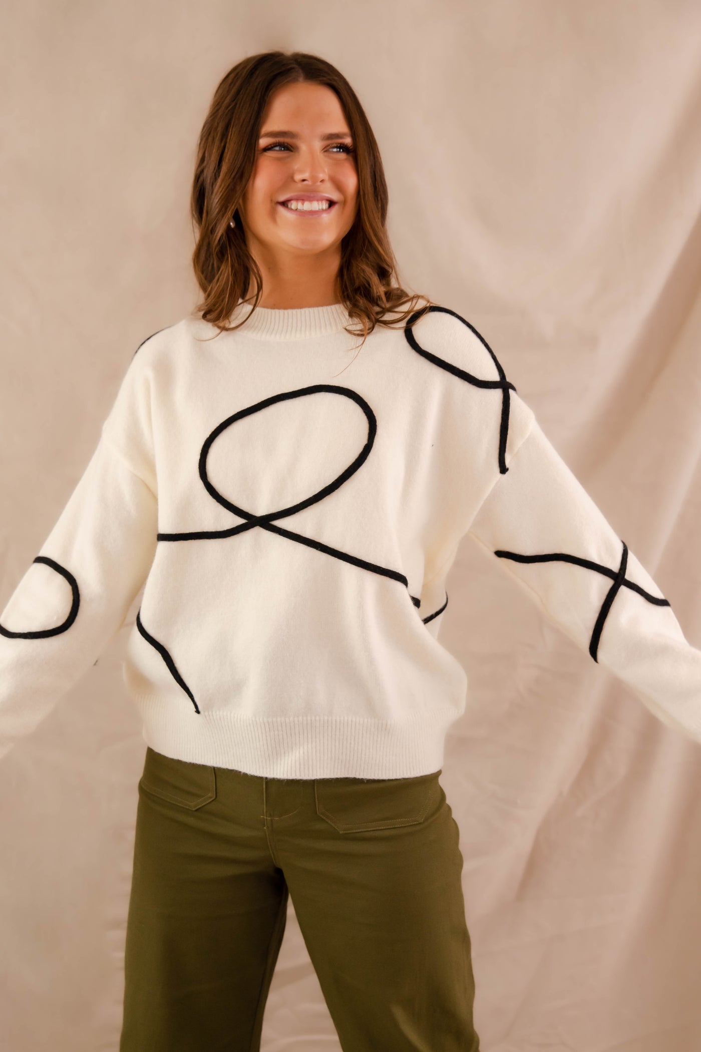 Women's Black and White Sweater- Fun Sweaters For Women- Swirl Design Sweater