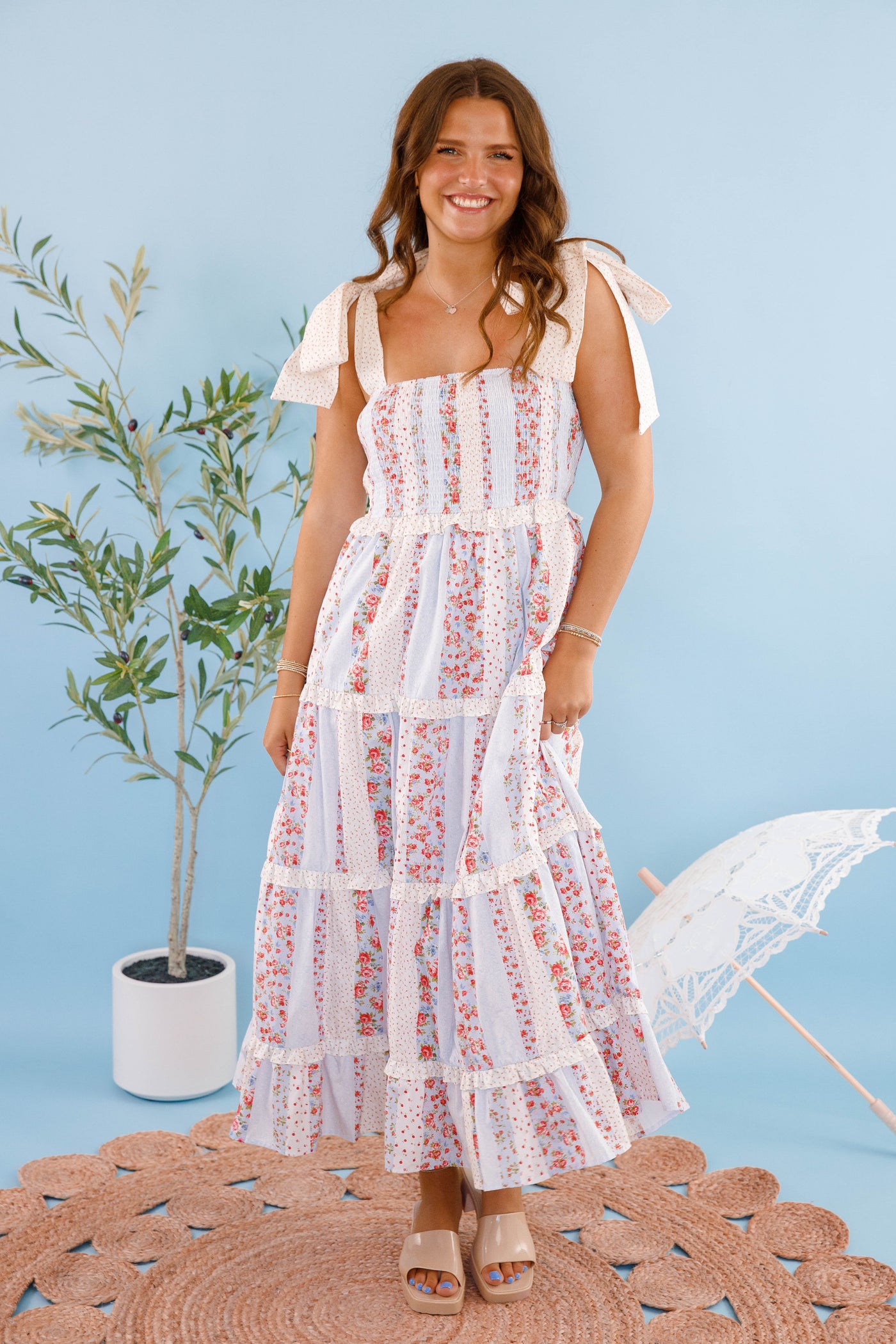 Cotton Poplin Floral Maxi Dress- Women's Cottage Flower Dress- PeachLove Maxi Dresses