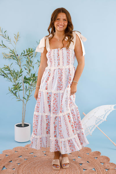 Cotton Poplin Floral Maxi Dress- Women's Cottage Flower Dress- PeachLove Maxi Dresses