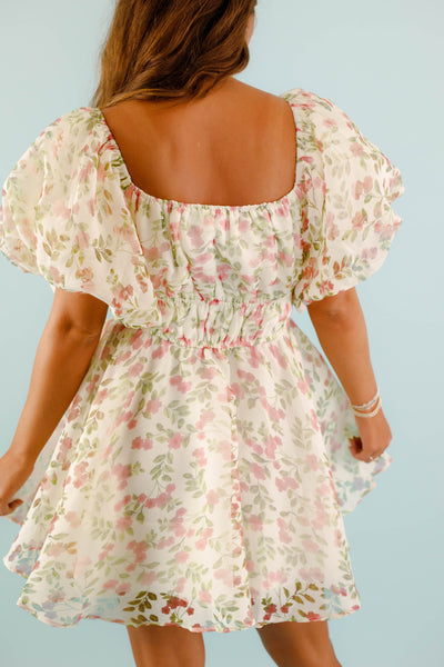 Floral Puff Sleeve Mini Dress- Vintage Inspired Dress- &Merci Bubble Dress