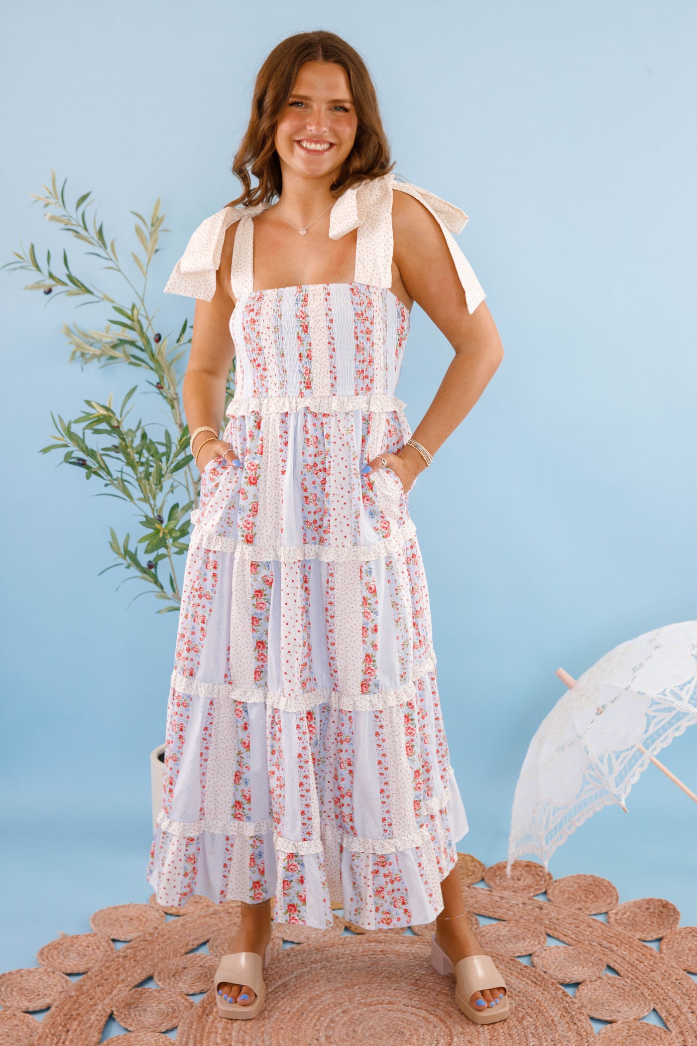 Cotton Poplin Floral Maxi Dress- Women's Cottage Flower Dress- PeachLove Maxi Dresses