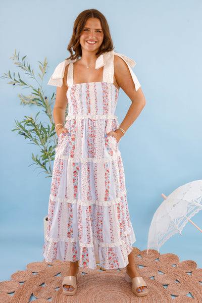 Cotton Poplin Floral Maxi Dress- Women's Cottage Flower Dress- PeachLove Maxi Dresses