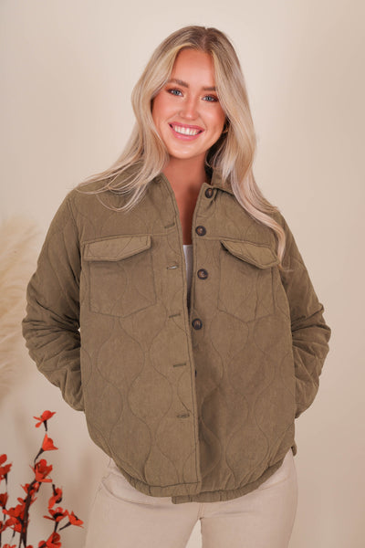 Olive Quilted Jacket- Women's Classic Quilted Jacket- Adora Jacket