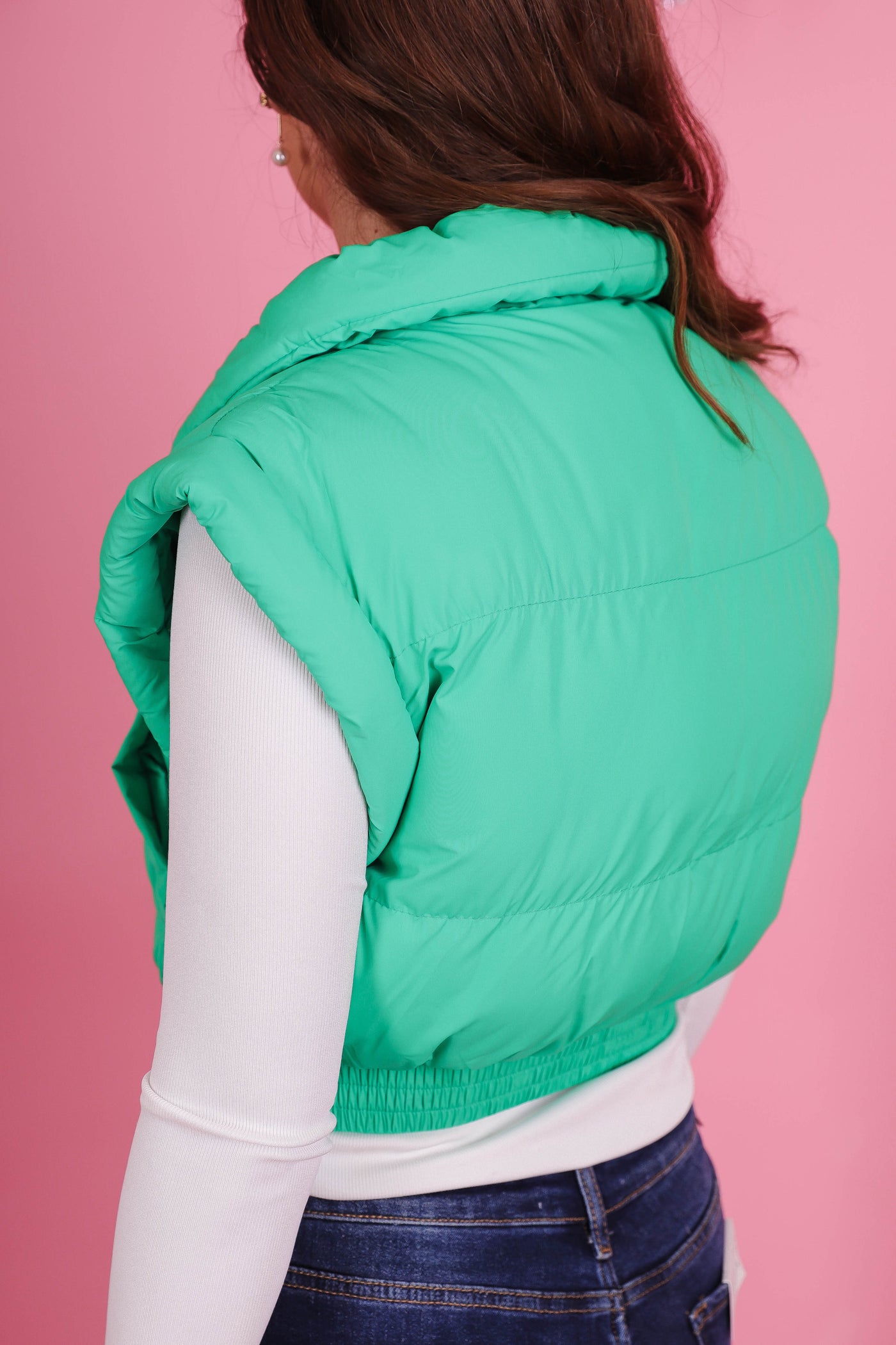 Women's Cropped Green Puffer Vest- Women's Trendy Vest- Cropped Outerwear