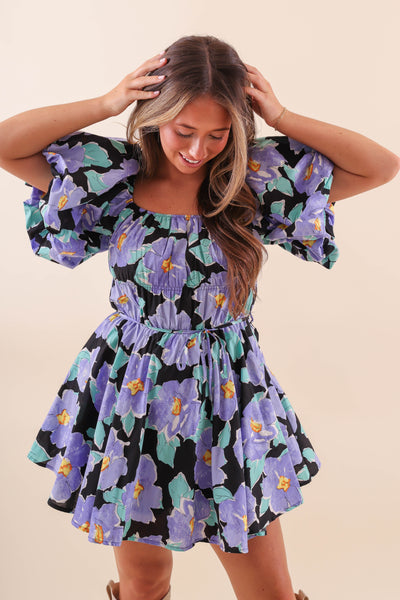 Floral Puff Sleeve Dress- Flirty Mini Dress- Off The Shoulder Tulle Dress- &Merci Floral Dress