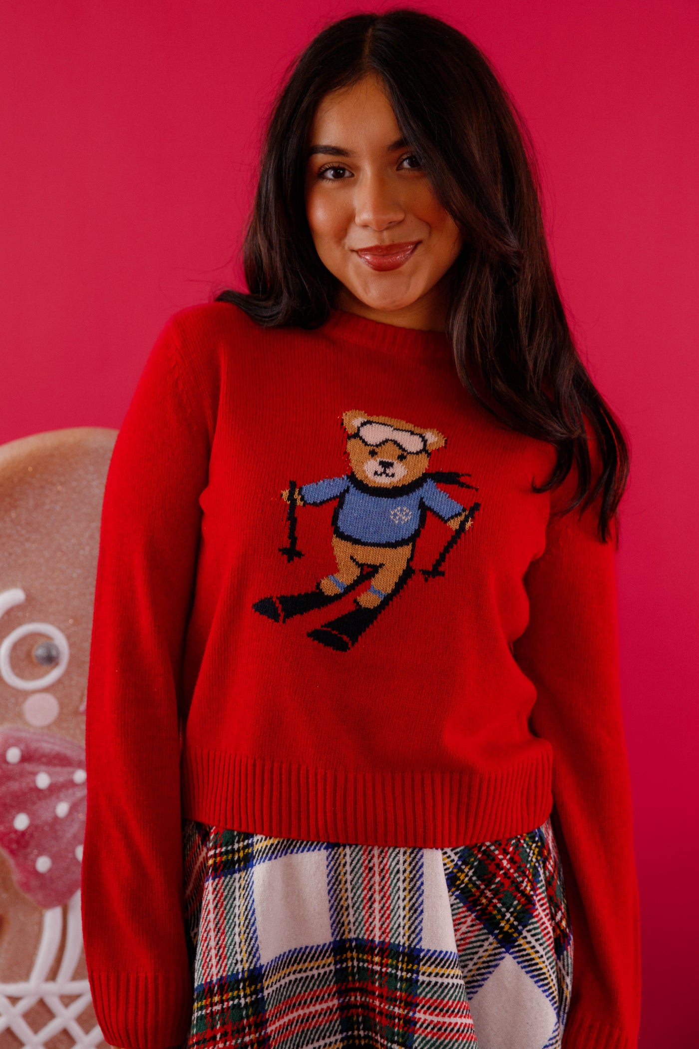 Knitted Sweater With Teddy Bear- Knit Sweater with Skiing Teddy Bear- The Vintage Shop Skiing Bear Sweater