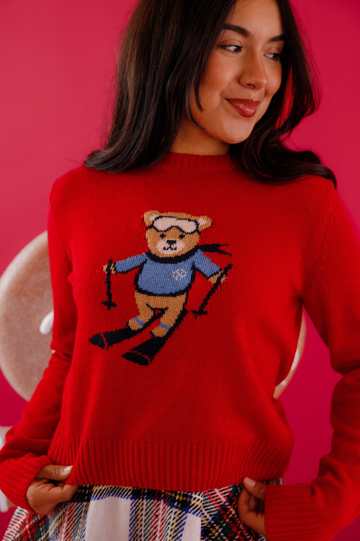 Knitted Sweater With Teddy Bear- Knit Sweater with Skiing Teddy Bear- The Vintage Shop Skiing Bear Sweater