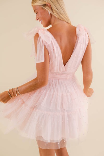 Blush Pearl Tulle Mini Dress- Bridal Tulle Pearl Dress- Women's Party Dress