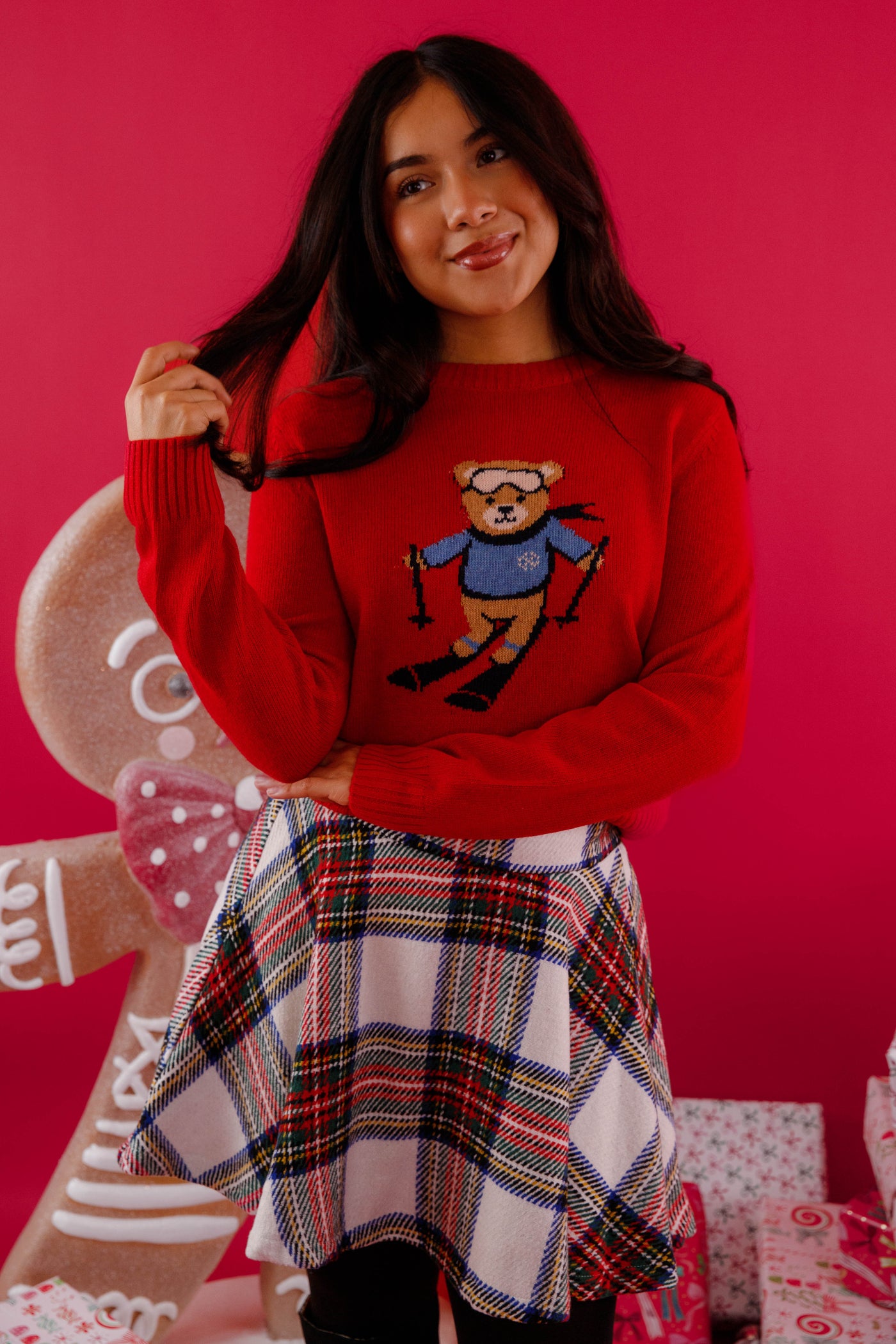 Knitted Sweater With Teddy Bear- Knit Sweater with Skiing Teddy Bear- The Vintage Shop Skiing Bear Sweater