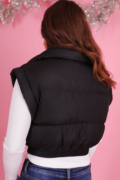 Women's Cropped Black Puffer Vest- Women's Trendy Vest- Cropped Outerwear