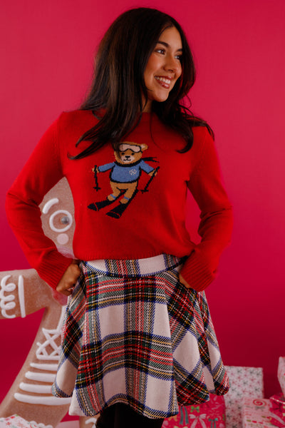 Knitted Sweater With Teddy Bear- Knit Sweater with Skiing Teddy Bear- The Vintage Shop Skiing Bear Sweater