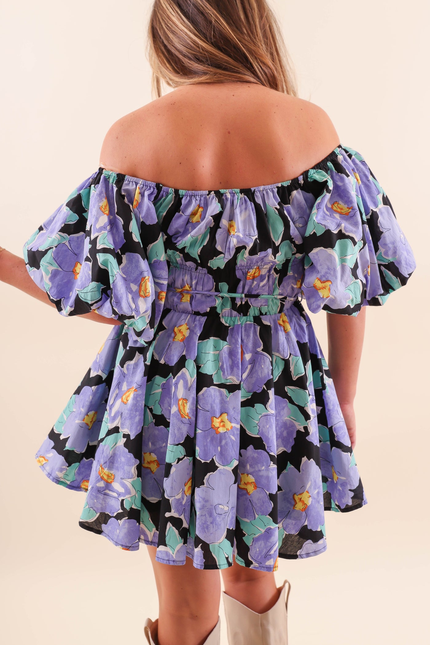 Floral Puff Sleeve Dress- Flirty Mini Dress- Off The Shoulder Tulle Dress- &Merci Floral Dress