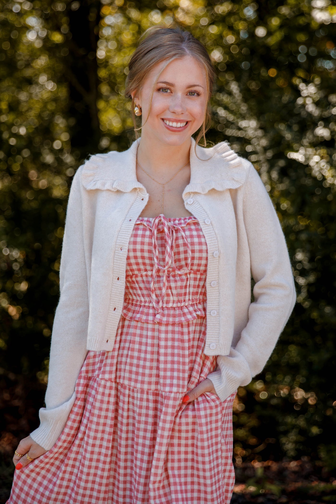 Ruffled Collar Cardigan- Beige Cardigan with Ruffle Collar - Mable Classic Cardigan