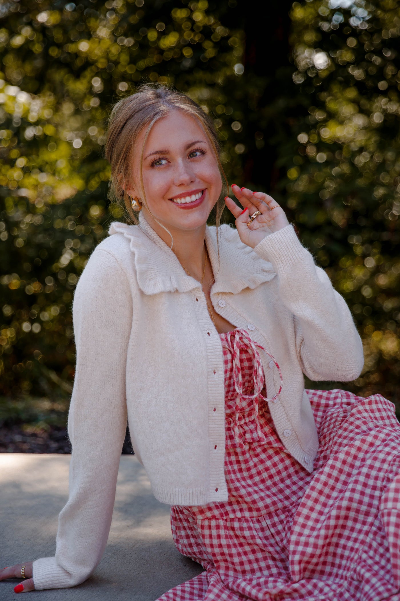 Ruffled Collar Cardigan- Beige Cardigan with Ruffle Collar - Mable Classic Cardigan