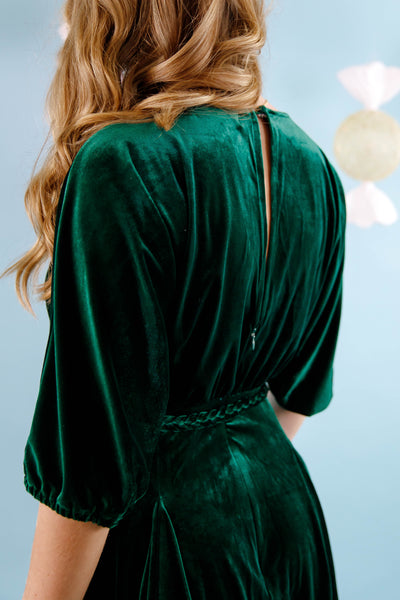 Velvet Emerald Green Dolman Dress- Women's Velvet Holiday Dress- Velvet Green Dress for Women