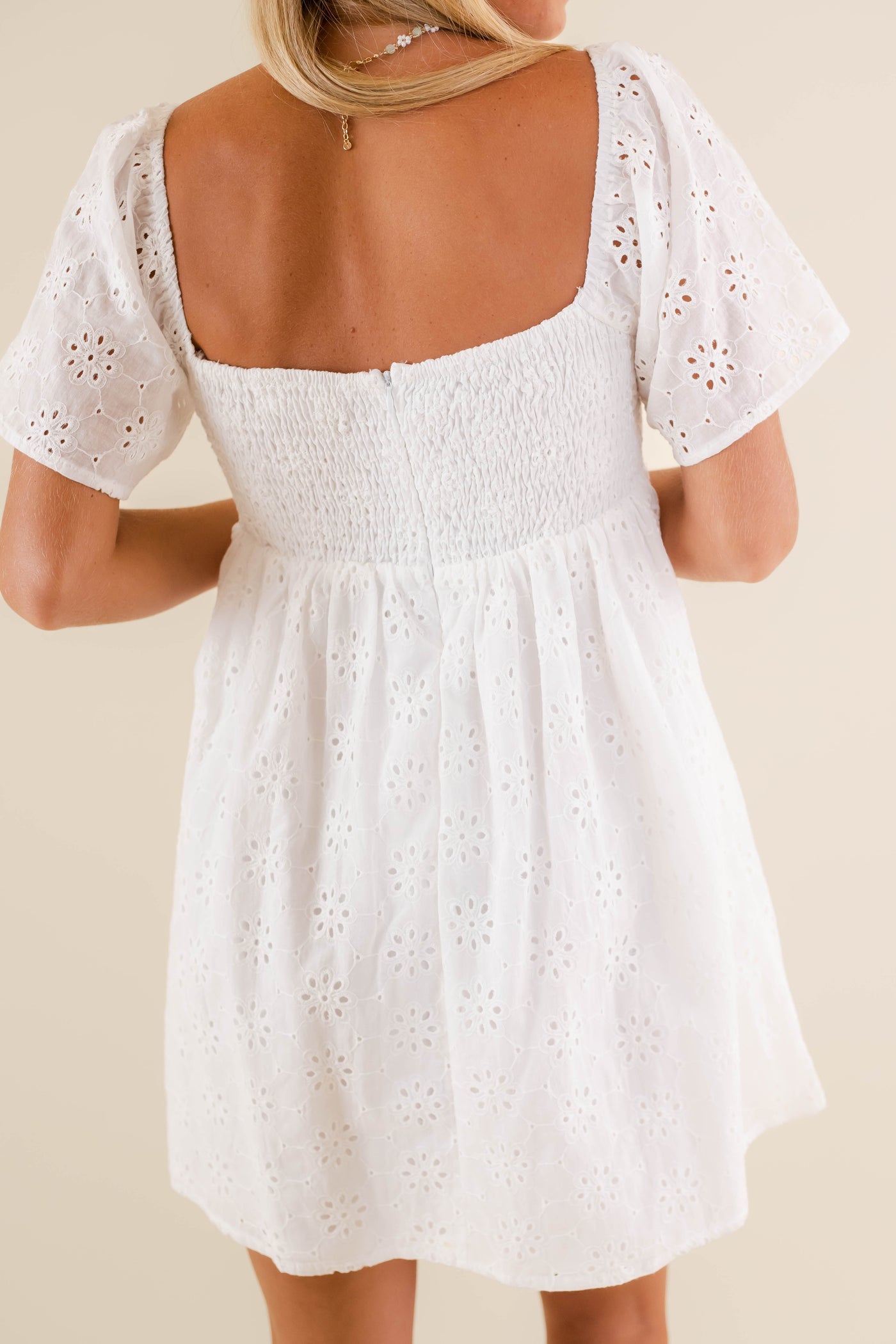 Sweet Eyelet White Dress- Women's White Dresses- White Mini Dress