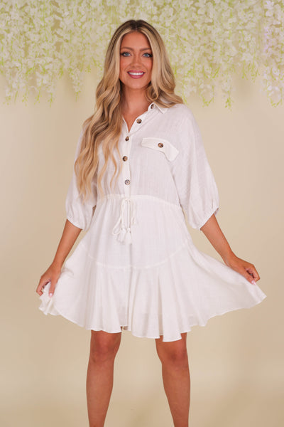 Women's White Button Down Dress- White Cotton Dress- Aakaa Dress