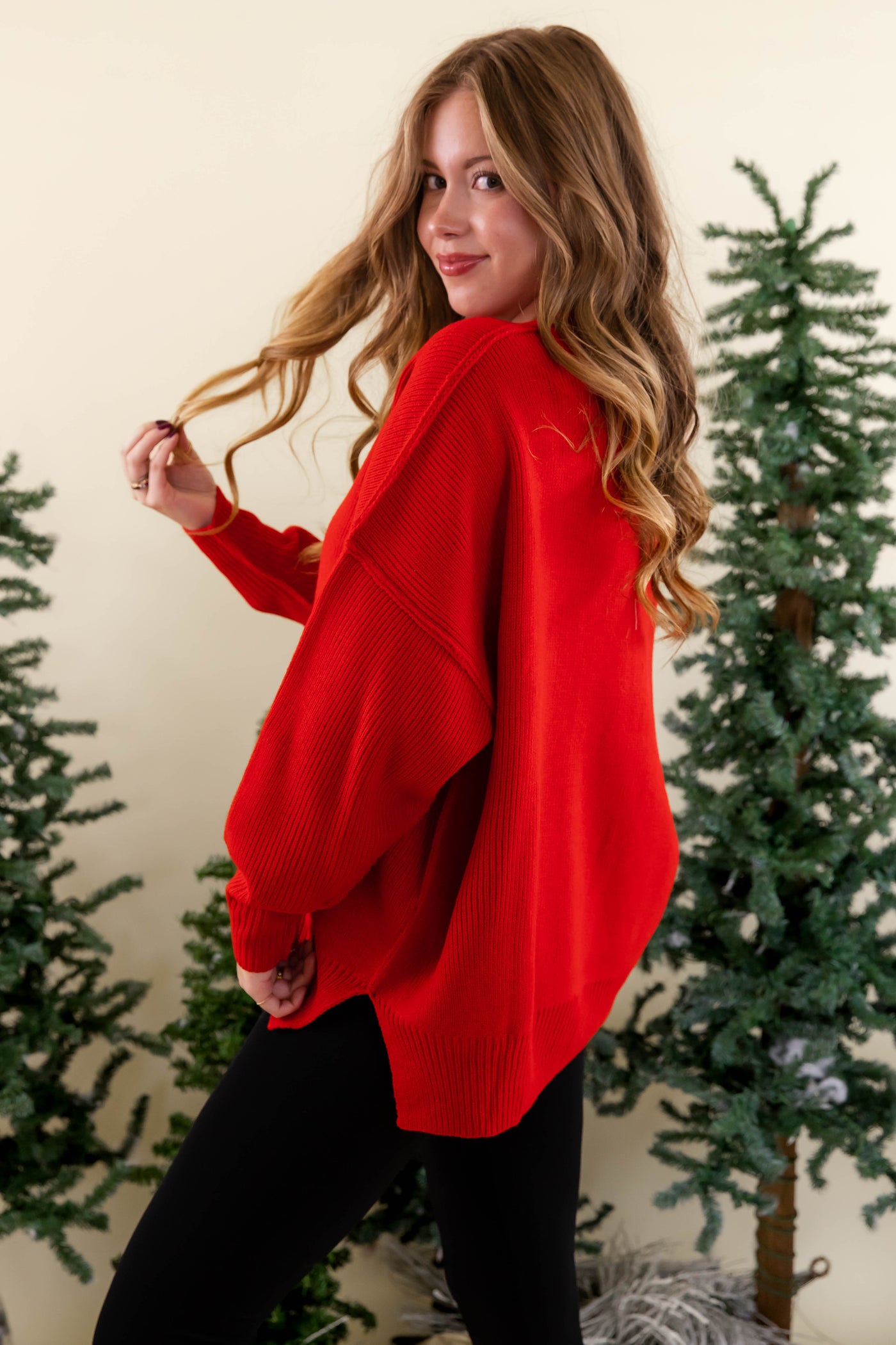 Women's Oversized Sweater- Red Sweater- Sweater For Leggings- Free People Sweater Dupe