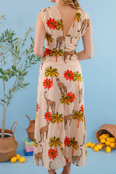 Women's Chic Safari Dress- Cheetah and Palm Tree Dress- En Creme Cheetah Dress