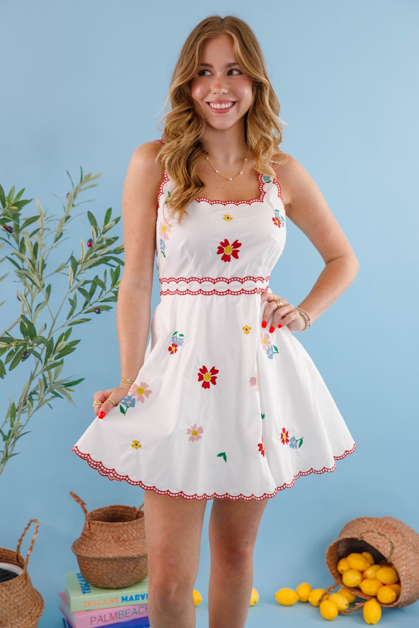 Embroidered Floral Mini Dress- White Summer Floral Dress- Mable Vacation Dress