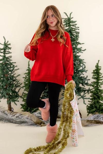 Women's Oversized Sweater- Red Sweater- Sweater For Leggings- Free People Sweater Dupe