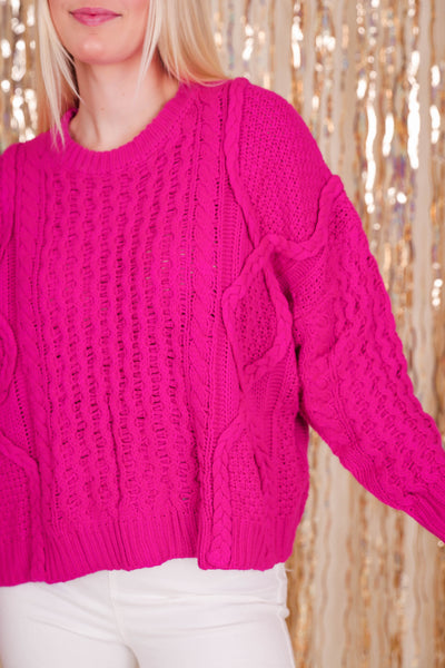 Women's Pink Cable Knit Sweater- Women's Cozy Fall Sweaters- &Merci Sweaters