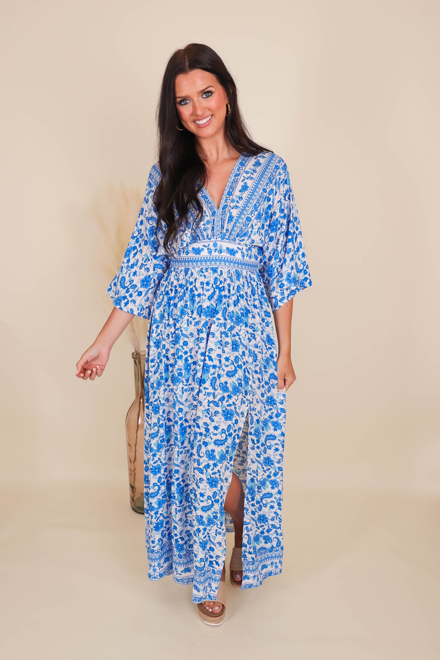 Women's Blue Print Dress- Women's Vacation Maxi Dress- Aakaa Maxi Dress