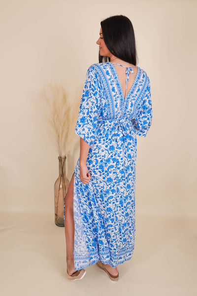 Women's Blue Print Dress- Women's Vacation Maxi Dress- Aakaa Maxi Dress
