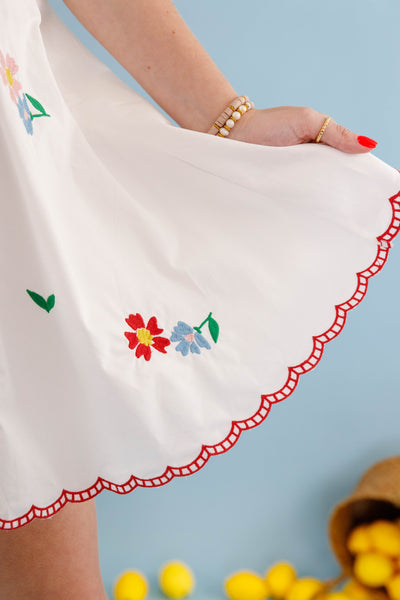 Embroidered Floral Mini Dress- White Summer Floral Dress- Mable Vacation Dress