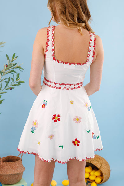 Embroidered Floral Mini Dress- White Summer Floral Dress- Mable Vacation Dress