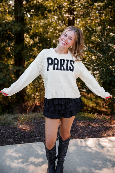 Ruffled Mini Skirt- Knitted Layered Skirt with Shorts- Black Flounce Skort-Day+Moon Black Skirt