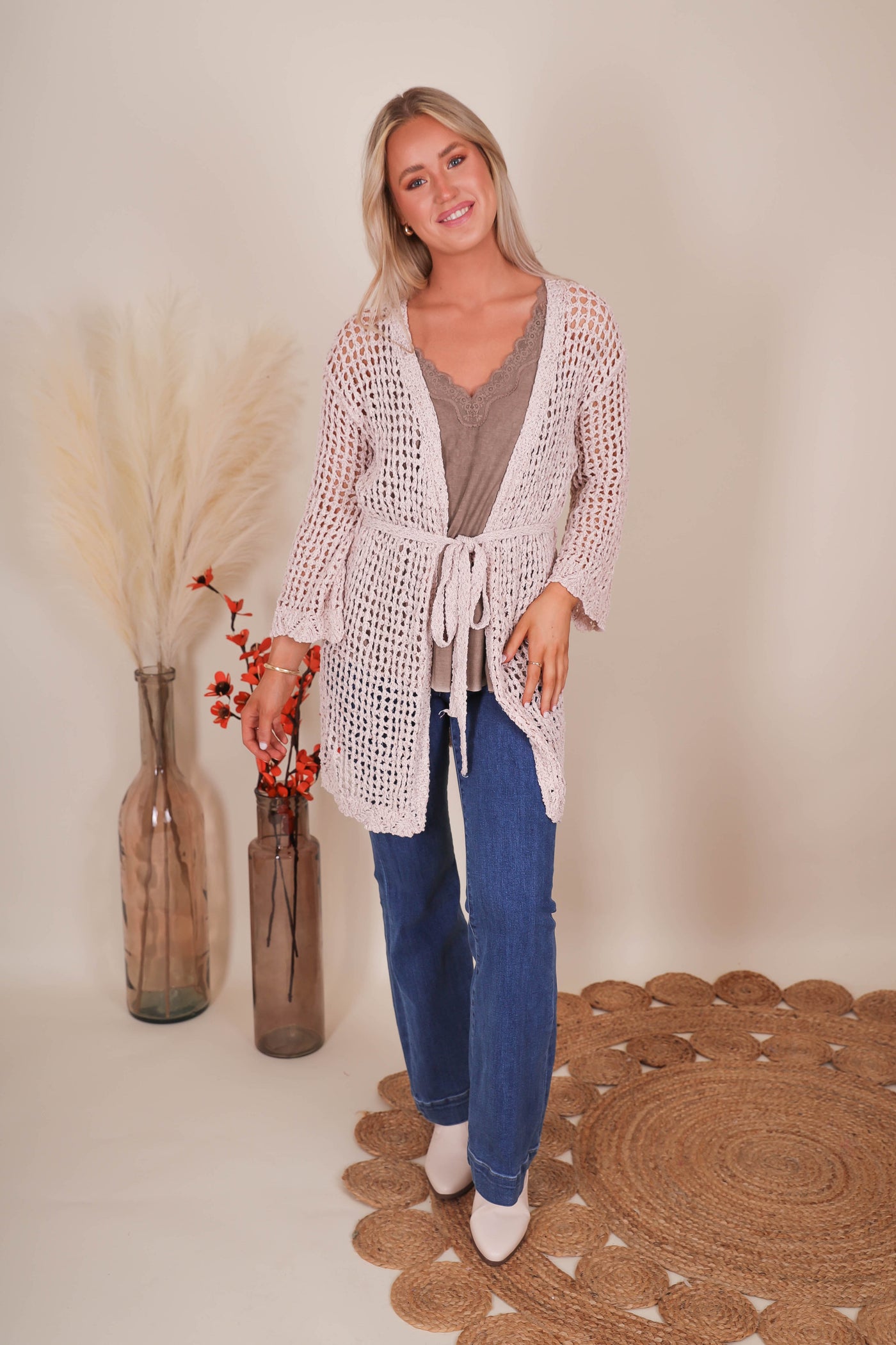 Crotchet Knit Cardigan- Women's Boho Style Cardigan- Crotchet Open Coverup