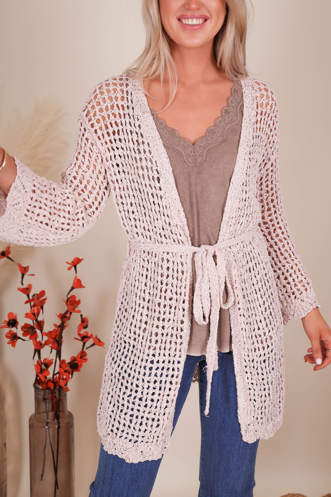 Crotchet Knit Cardigan- Women's Boho Style Cardigan- Crotchet Open Coverup