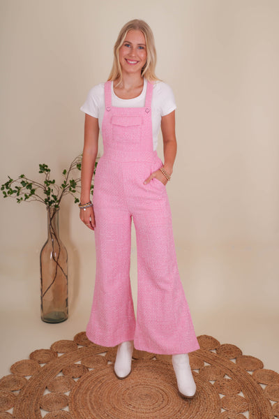 Women's Pink Tweed Jumpsuit- Women's Tweed Overalls- Women's Barbie Outfit