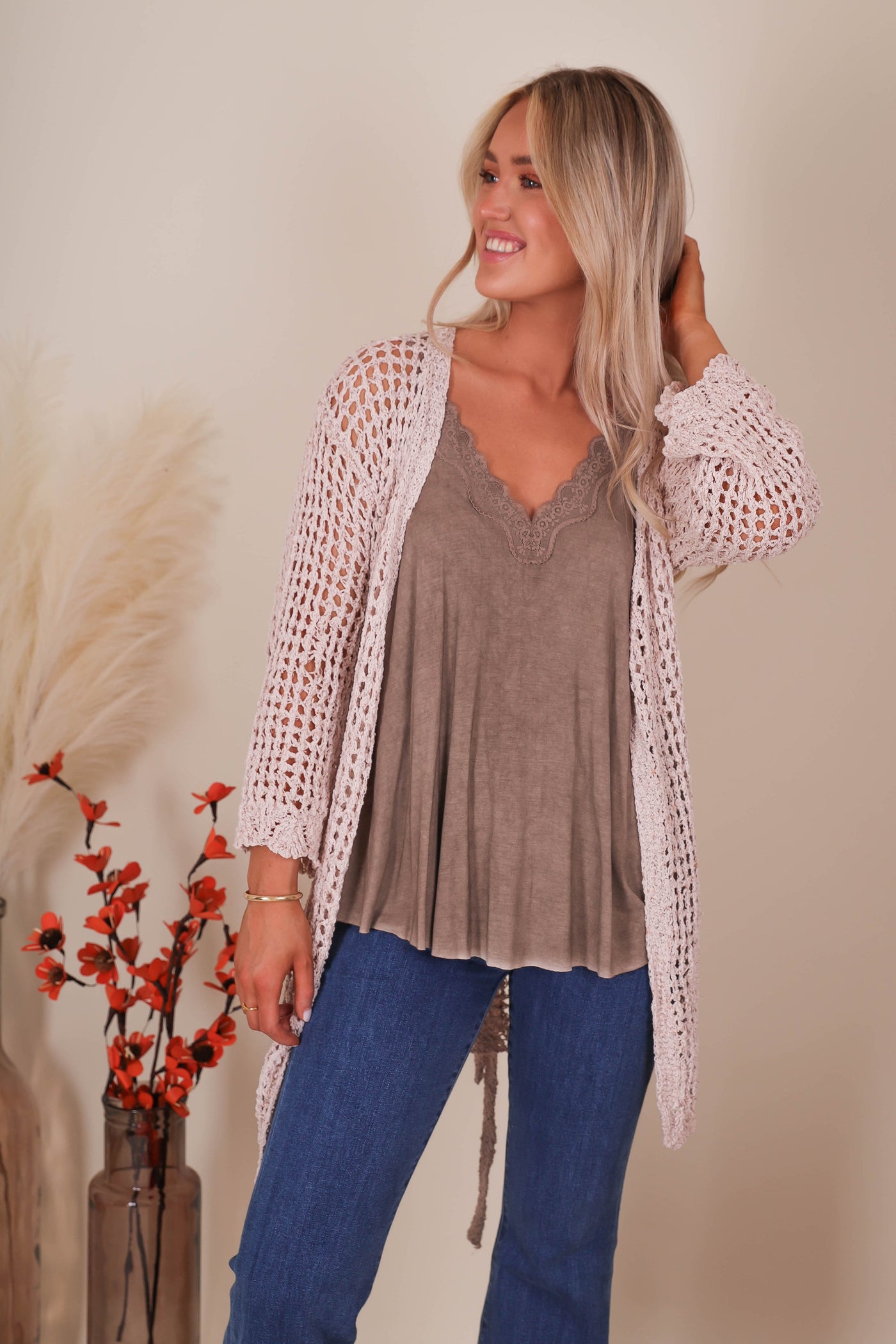 Crotchet Knit Cardigan- Women's Boho Style Cardigan- Crotchet Open Coverup