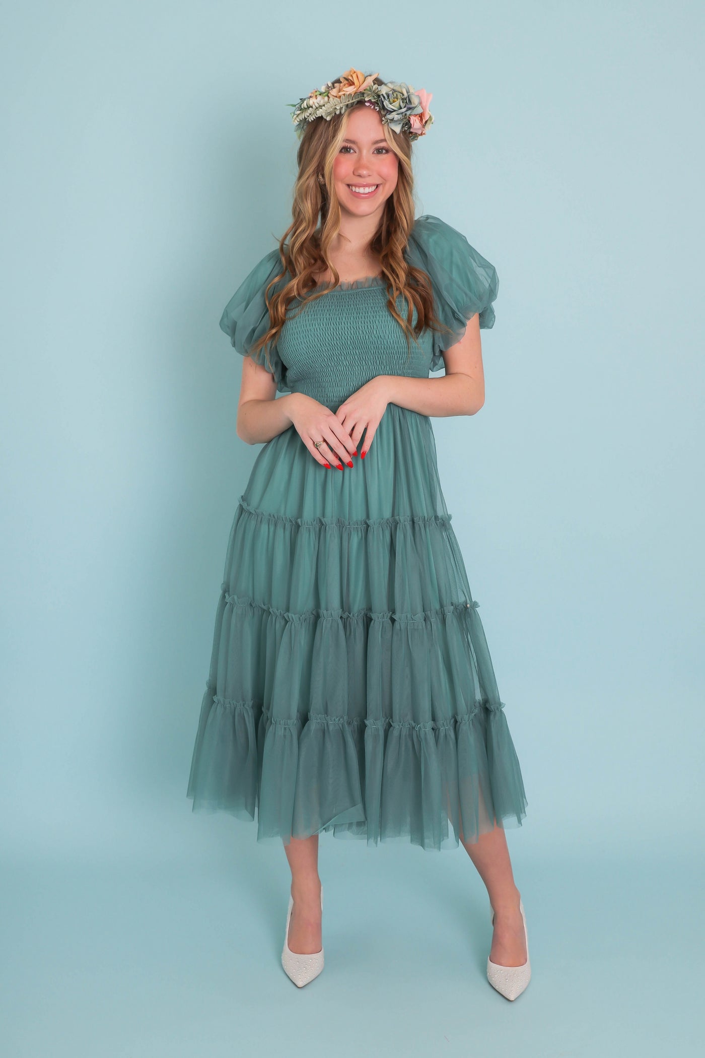 Women's Pretty Teal Tulle Dress- Women's Tulle Long Dress- Tulle Long Photoshoot Dress