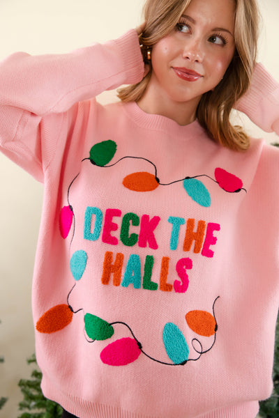 Deck The Halls Sweater- Colorful Christmas Lights Sweater- Main Strip Christmas Lights Sweater